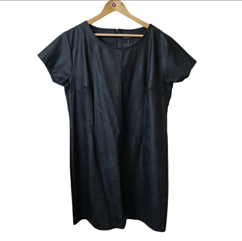 Boohoo plus black faux leather capsleeve shift dress size 22 - Picture 11 of 11